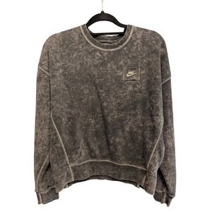 Nike Womens Acid Wash Crewneck Sweatshirt Grey Charcoal Logo Pullover Medium